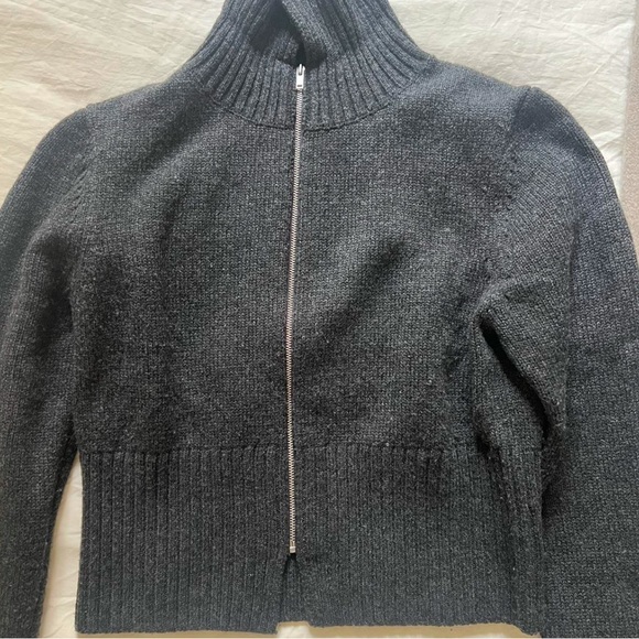COS wool cropped dark grey sweater zip up cardigan jacket, - Picture 3 of 3